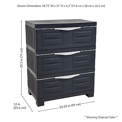 Sunnydaze Heavy-Duty Plastic 3-Drawer Storage Cabinet - Charcoal
