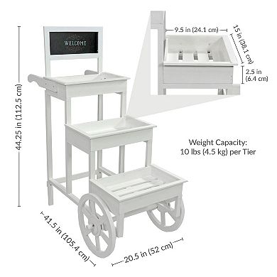 Sunnydaze 3-Tiered Fir Wood Plant Stand with Chalkboard - White