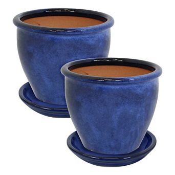 Sunnydaze Chalet Planters with Saucers - Set of 2