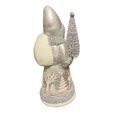 Pinnacle Peak Trading Ino Schaller Silver & White Forest Santa Paper Mache Candy Container