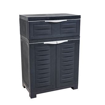 Sunnydaze Plastic Storage Cabinet with Adjustable Shelf and Drawer - 34.5"