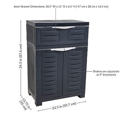 Sunnydaze Plastic Storage Cabinet with Adjustable Shelf and Drawer - 34.5"
