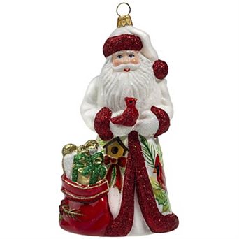 Joy To The World Glitterazzi Cardinal Santa Polish Glass Christmas Ornament