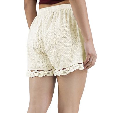 Women's Elastic Waistband White Lace Wide Leg Summer Shorts