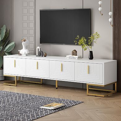 Merax Modern TV Stand with Metal Legs and Gold Handles for TVs Up to 80''