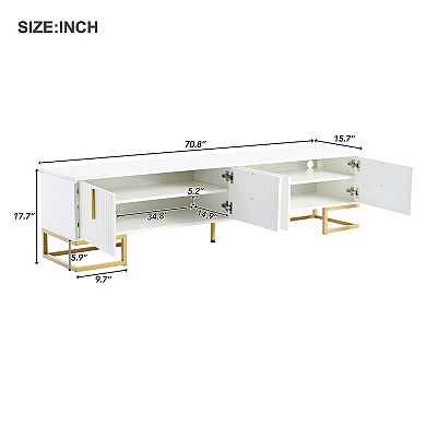 Merax Modern TV Stand with Metal Legs and Gold Handles for TVs Up to 80''