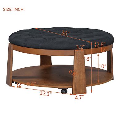 Merax Modern Large Round Ottoman Coffee Table 2-Tier Oversized Button Tufted Ottoman