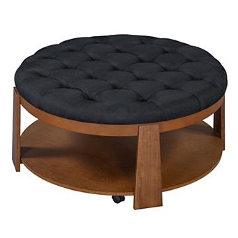 Merax Modern Large Round Ottoman Coffee Table 2 tier Oversized Button Tufted Ottoman
