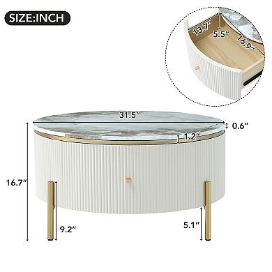 Merax Modern Round Coffee Table with 2 large Drawers Storage Accent Table