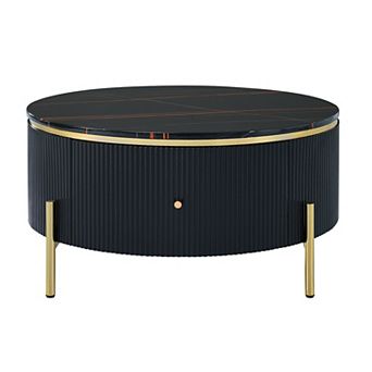 Merax Modern Round Coffee Table with 2 large Drawers Storage Accent Table