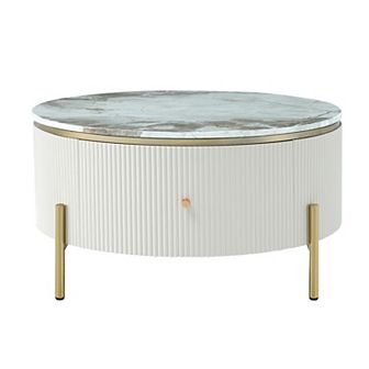 Merax Modern Round Coffee Table with 2 large Drawers Storage Accent Table