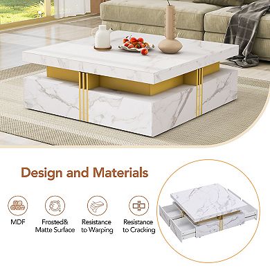 Merax Modern Square Storage Coffee Table With 4 Drawers