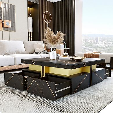 Merax Modern Square Storage Coffee Table With 4 Drawers