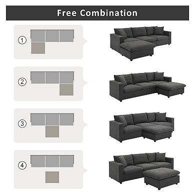 Merax Modern Sectional Sofa,L-shaped Couch Set with 2 Free pillows，4-seat Polyester Fabric Couch Set