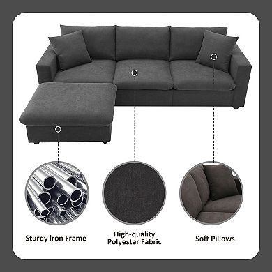 Merax Modern Sectional Sofa,L-shaped Couch Set with 2 Free pillows，4-seat Polyester Fabric Couch Set