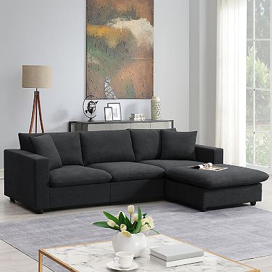 Merax Modern Sectional Sofa,L-shaped Couch Set with 2 Free pillows，4-seat Polyester Fabric Couch Set