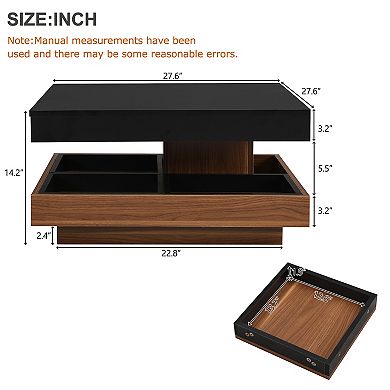 Merax Modern Square 360°Rotating Coffee Table with Three Detachable Tray