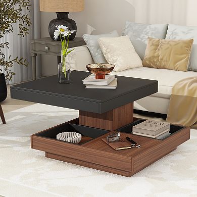 Merax Modern Square 360°Rotating Coffee Table with Three Detachable Tray