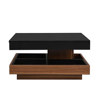 Merax Modern Square 360°Rotating Coffee Table with Three Detachable Tray