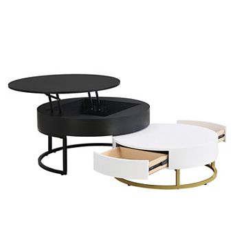 Merax Modern Round Lift-top Nesting Coffee Tables with 2 Drawers