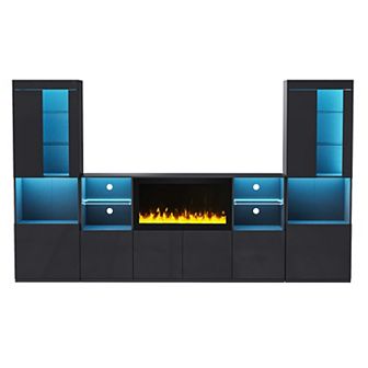 Merax Modern TV Stand with 34.2" Non-heating Electric Fireplace, High Gloss Entertainment Center