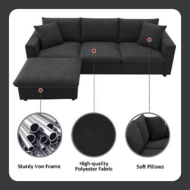 Merax Modern Sectional Sofa with Throw Pillows,Cloud L-shaped Couch Set with Wide Seat
