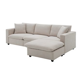 Merax Modern Sectional Sofa with Throw Pillows,Cloud L-shaped Couch Set with Wide Seat