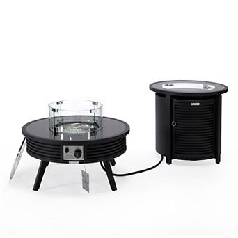 Leisuremod Walbrooke Patio Round Fire Pit And Tank Holder With Slats Design