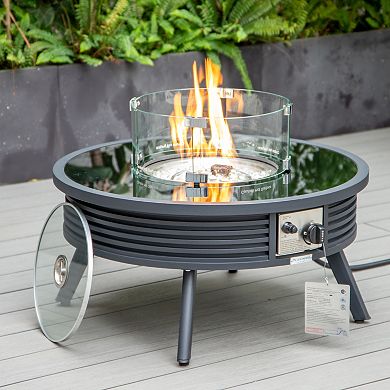 Leisuremod Walbrooke Patio Round Fire Pit And Tank Holder With Slats Design