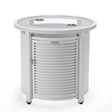 Leisuremod Walbrooke Patio Round Fire Pit And Tank Holder With Slats Design