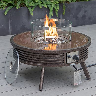 Leisuremod Walbrooke Patio Round Fire Pit And Tank Holder With Slats Design
