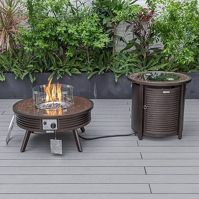 Leisuremod Walbrooke Patio Round Fire Pit And Tank Holder With Slats Design