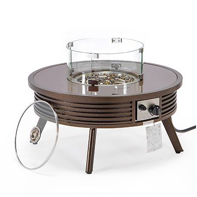 Leisuremod Walbrooke Patio Round Fire Pit And Tank Holder With Slats Design