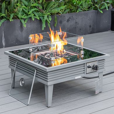 Leisuremod Walbrooke Patio Square Fire Pit And Tank Holder With Slats Design