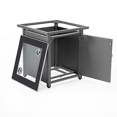 Leisuremod Walbrooke Patio Square Fire Pit And Tank Holder With Slats Design