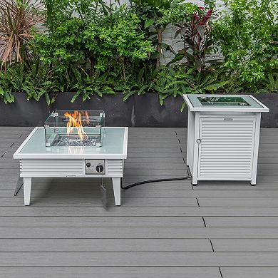 Leisuremod Walbrooke Patio Square Fire Pit And Tank Holder With Slats Design