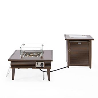 Leisuremod Walbrooke Patio Square Fire Pit And Tank Holder With Slats Design