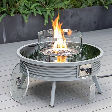 Leisuremod Walbrooke Patio Round Fire Pit And Tank Holder With Slats Design