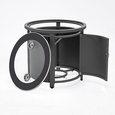 Leisuremod Walbrooke Patio Round Fire Pit And Tank Holder With Slats Design