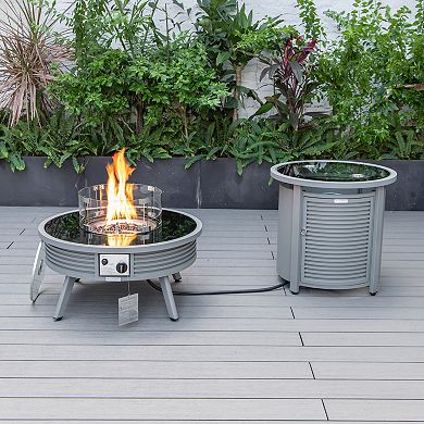 Leisuremod Walbrooke Patio Round Fire Pit And Tank Holder With Slats Design