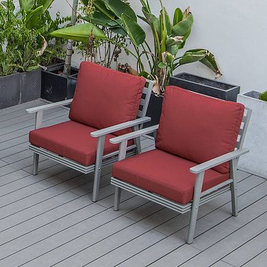 Leisuremod Walbrooke Modern Grey Patio Arm Chair, Set Of 2