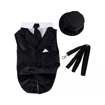Midlee Dog Tuxedo Wedding Suit- Top Hat & Leash