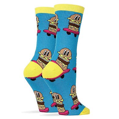 Women's Crew Socks -Burgers on Wheels Blue