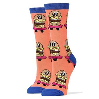 Women's Crew Socks -Burgers On Wheels Pink