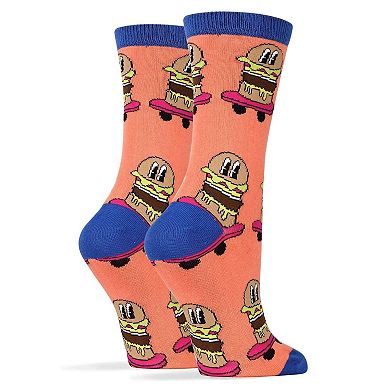 Women's Crew Socks -Burgers On Wheels Pink