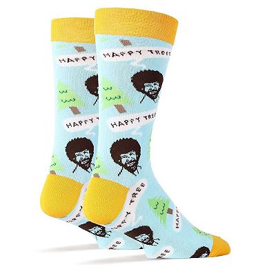 Men's Crew Socks -Bob Ross Happy Tree Blue