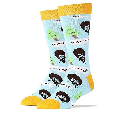Men's Crew Socks -Bob Ross Happy Tree Blue