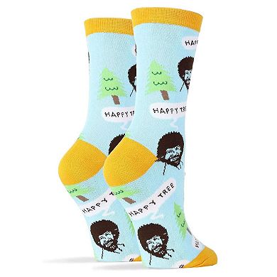 Women's Crew Socks -Bob Ross Happy Tree Blue