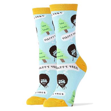 Women's Crew Socks -Bob Ross Happy Tree Blue