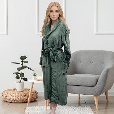 Elegant Comfort Women Shawl Collar Velvet Fleece Long Bathrobe